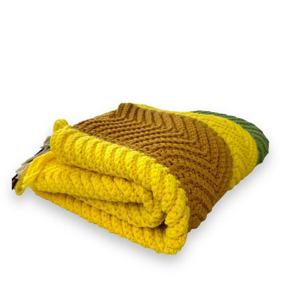 Handmade Crochet Throw Blanket Afghan Chevron Zig Zag Multicolor Stripe 50"x53" - Picture 14 of 16